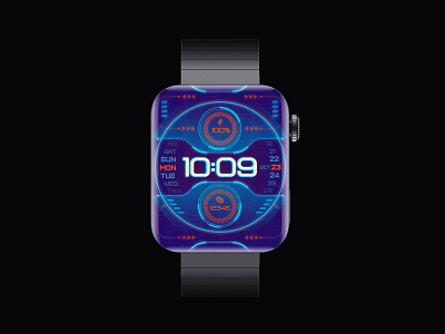 Technology neon cyberpunk illustration neon light number purple smartwatch technology vector watch watchface