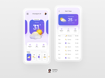 Weather App UI 3d clouds illustration mobile mobile ui rainy sun weather weather app weather forecast weather icon weather widget