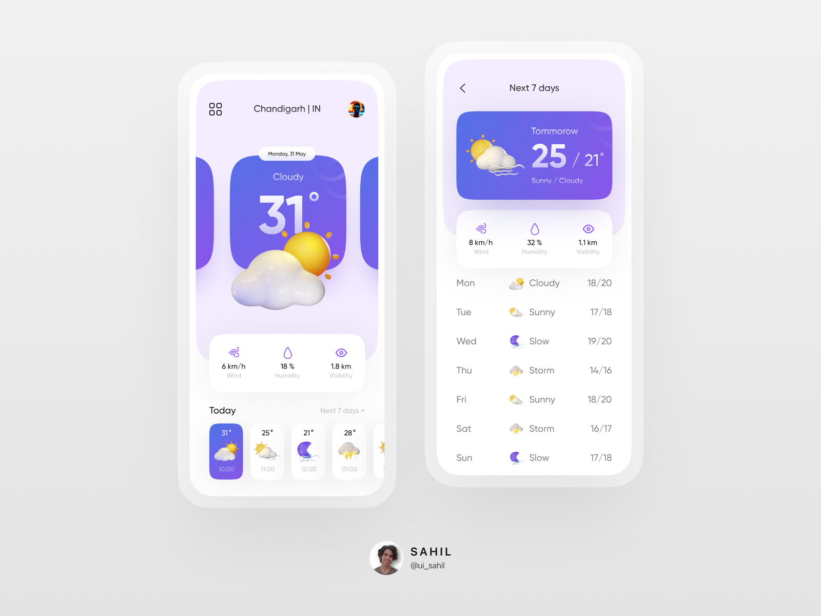 Weather App UI by Sahil Dabas on Dribbble