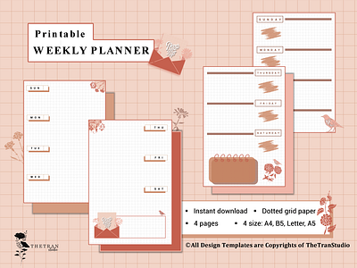 Vintage Weekly Planner app art artist branding bulletjournal design digitalart download icon illustration illustrator journal logo planner selling typography ui ux vector