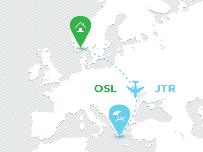 Oslo ✈ Santorini airplane gotham icons map oslo route santorini travel typography vacation