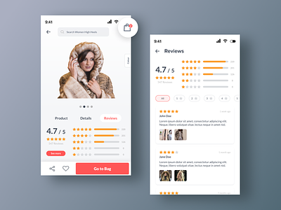 Review - Online Store App android branding design favorite icon mobile onlinestore product detail rating rating app ratings responsive review share star uiux