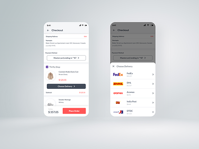 Checkout Interface Inspiration - Online Store App android branding checkout checkout process delivery dhl icon mobile onlinestore product product detail responsive ui uiux ux