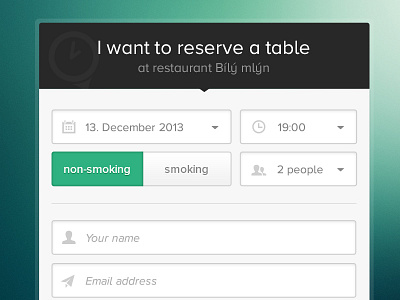Reservation form clean form gray green icons input reservation simple switch