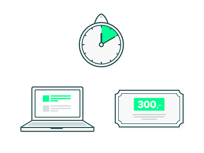 Outline icons clean clock coupon gray green laptop outline voucher