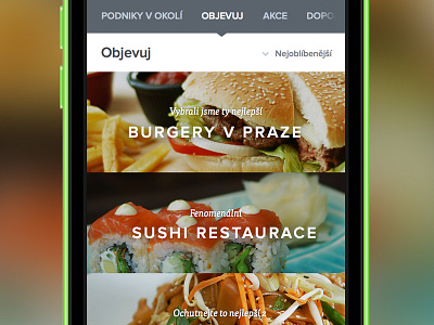 Discover page clean discover food green ios iphone proxima nova reservation simple