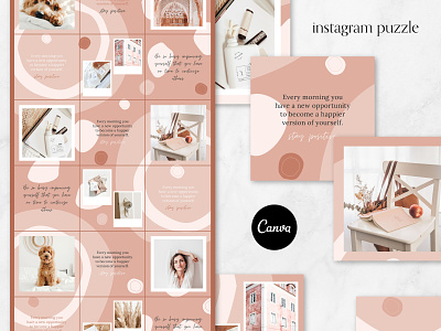 Instagram Puzzle Template For Canva aesthetic canva templates design illustration instagram instagram post instagram posts instagram posts template instagram template minimalist pink puzzle layout puzzle template