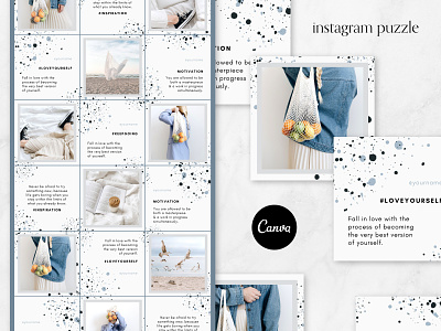 Instagram Puzzle Template For Canva black bold colors canva templates instagram instagram post instagram posts instagram posts template instagram template minimalist splatters white