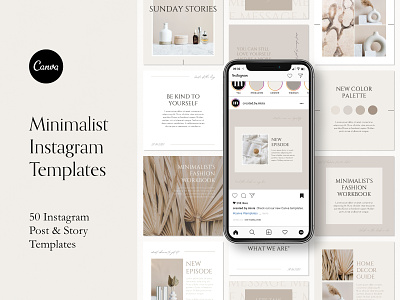 Minimalist Instagram Post And Story Templates For Canva aesthetic beige canva templates instagram instagram post instagram posts instagram posts template instagram template minimalist white