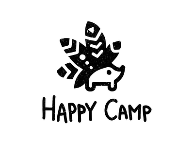 Logo for Happy Camp branding bw children design ethnic feathers hedgehog indian kids logo native tepee tipi toys