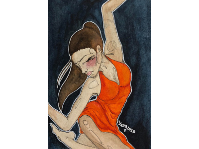 Dance and nothing else - full illustration ballerina dancer dancing illustration portrait portraits traditional art traditional illustration watercolor woman