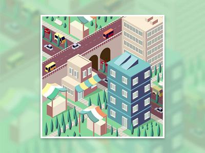 isometric city with bridge architectural architectural city architectural design architectural illustration bulding bulding vector car city city building city illustration city vactor concept home house illustraion isometric isometric city isometric illustration road vactor