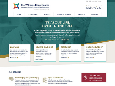 Home page concept for Williams Keen Center home home page homepage landing medical