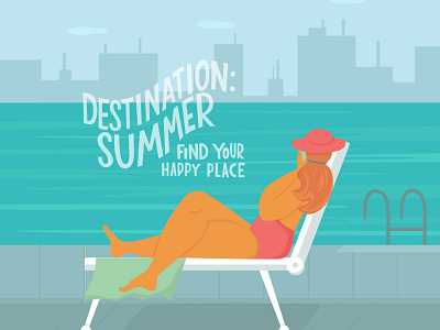 Young body positive woman - summer vacation concept body positive character city design flat girl hello summer holiday illustration lettering lifestyle mood party people summer swimming pool top view vacation vector woman