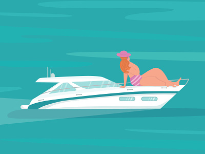 Body positive women on the yacht. bode positive character club illustration marine people speedboat summer vector woman yacht yacht club yachting