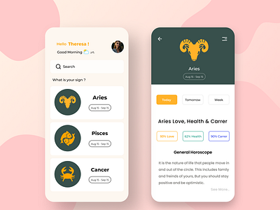 Horoscope - Astroguide Mobile App app app design application astrology clean colors design horoscope icon illustration minimal mobile typogaphy ui vector zodiac