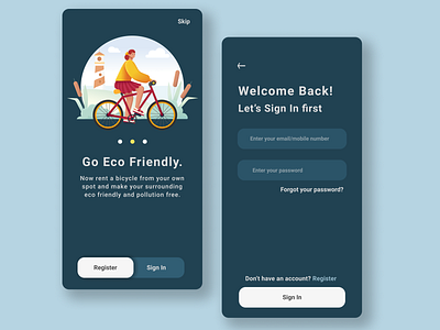 Bicycle Rental Mobile App app concept design figma flat illustration minimal minimalist mobile app mobile ui onboarding screen ui