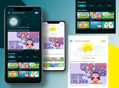 Learning App for children adobe photoshop adobe xd app design art branding children design education app gaming ios app design night mode ui ux