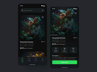 Garden Plants App Concept 3d checkout daily ui dark mode design mobile app mobile ui product design purchase ui uiux