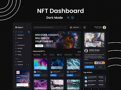 NFT Dashboard UI Kit Design - Dark Mode app ui dashboard design dashboard ui dashboard ui design design figma gausul haque nasif nft nft dashboard nft marketplace ui ui design ui designer uiux