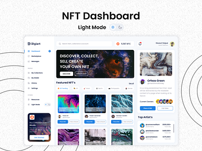 NFT Dashboard UI Kit Design - Light Mode app ui dashboard dashboard design dashboard ui design figma gausul haque nasif nft nft dashboard nft web ui ui design ui designer uiux