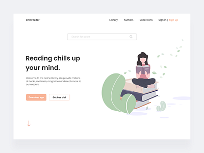 Chillreader: Online Library clean design figma flat illustration landing page minimal typography ui ux web