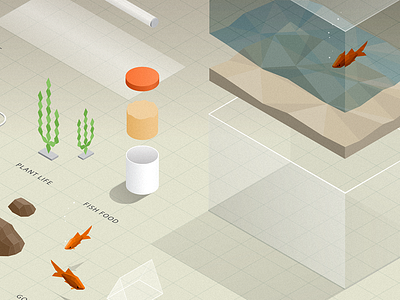 Aquarium Exploded 3d aquarium exploded fish fish tank grid illustration isometric technical vector
