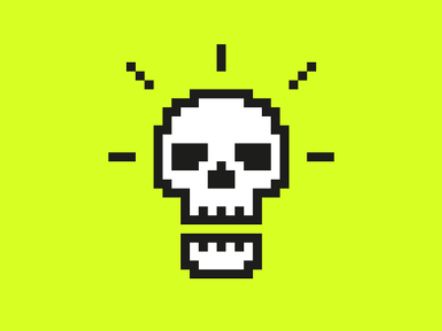 Dead Pixel Society logo branding bright colourful green idea light globe logo skull