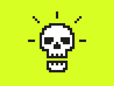 Dead Pixel Society logo branding bright colourful green idea light globe logo skull