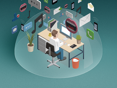 Quiet Time bubble illustration isometric office vector