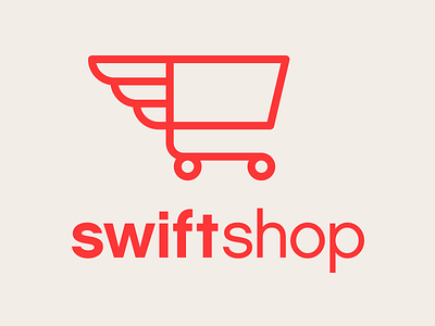 swift shop branding cart commerce design fly id logo shopping trolley wings