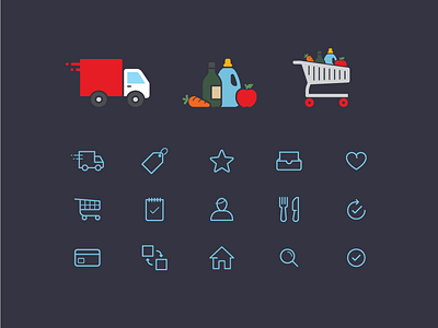eCommerce icons and illustrations commerce ecommerce groceries icons illustration minimal shopping vector