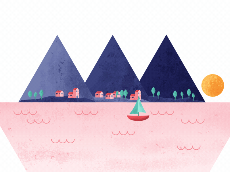 The Triangle Mountains animation city loop mountains ship sun trees