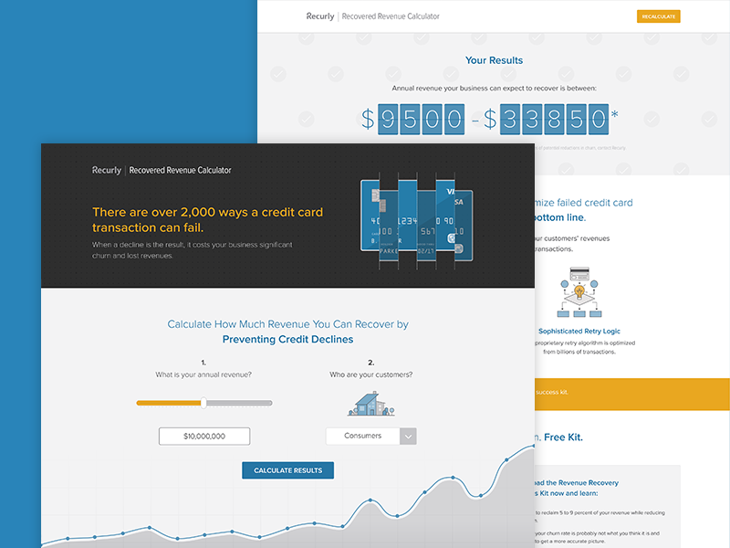 Calculator Landing Page subscription recurly recurring enterprise b2b debit card failed transaction credit card calculator landing page