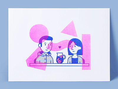 Sangria Date character neon poster print riso risograph sangria