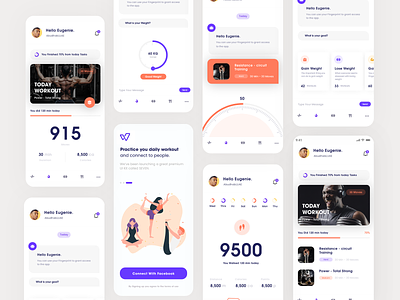Well Fitness App app art colors concept design designe flat icon interaction interface minimal pic picture slide type typography ui ux vector web