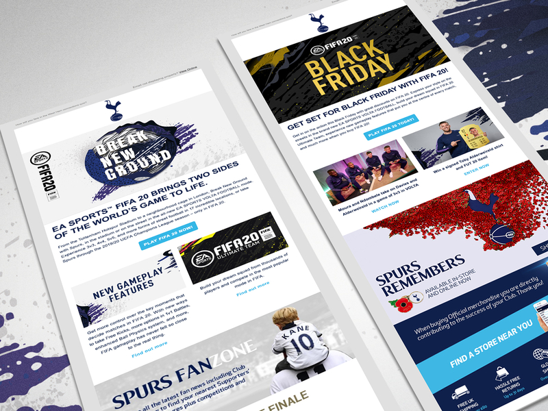 FIFA 20: Tottenham Emails black friday break new ground creative design email fifa 20 football fut 20 spurs tottenham ui ux