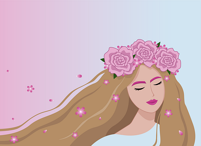 Lady spring beauty design flat flowers girl hair icon illustration lady pink portrait rose spring vector woman wreath