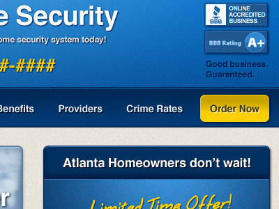 Home Security blue button navigation security visual design website yellow