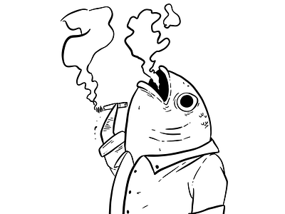 Fish black character cigarette design fish illustration smoke suit white