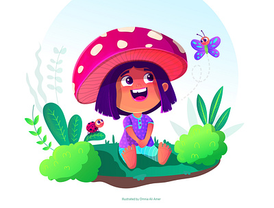 Mushroom girl animation cartoon character design children design illustration