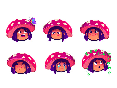 Mushroom girl facial expressions animation cartoon character design children design illustraion illustration