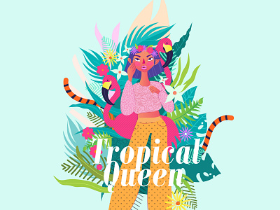 tropical queen cartoon character design design floral green illustraion illustration tropical