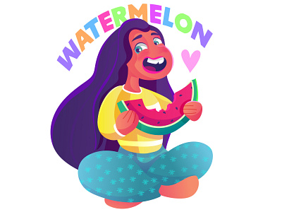 watermelon love artwork cartoon character design children design illustraion illustration vector