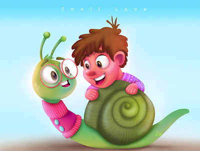 Snail Love animation artwork cartoon character design children color design illustraion illustration illustrator kid new skillshare vector