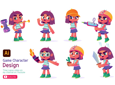 Game character design cartoon character character design design game girl illustraion vector weapon