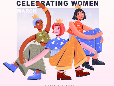 Celebrating women on march cartoon character design design flat illustraion illustration international vector woman