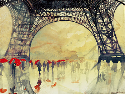 Winter in Paris architect drawing majawronska painting paris umbrellas watercolor winter