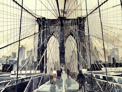 Brooklyn Bridge artwork blue bridge brooklyn bridge illustration ny nyc watercolor