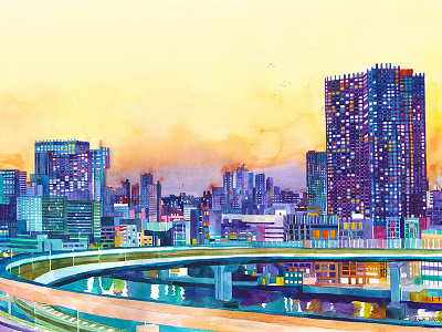 Tokyo architectural architecture art artwork chicago city illustration modern painting skyline watercolor watercolour